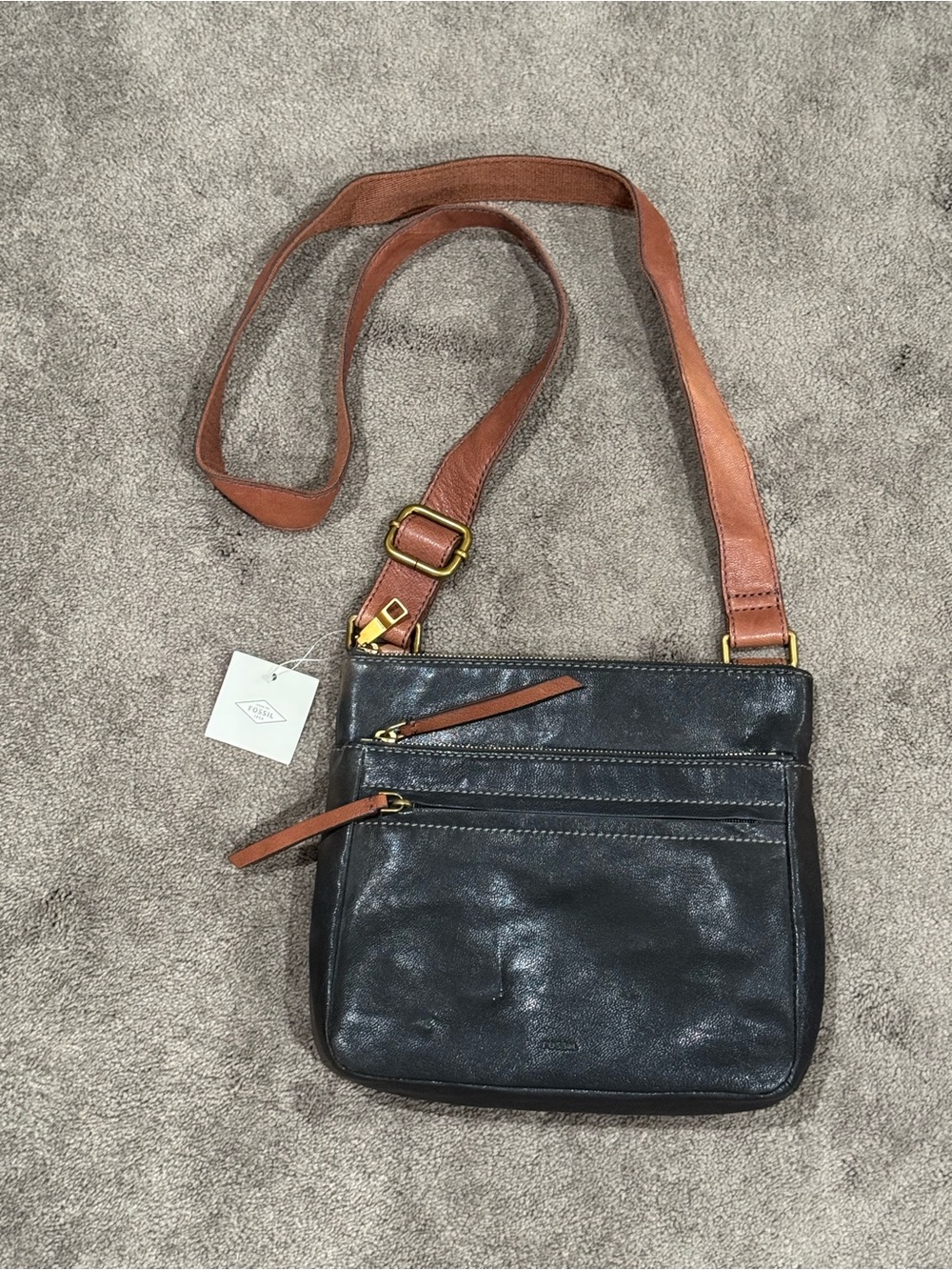 NWTD Fossil “Corey Black” Leather Purse Triple Zip Crossbody Bag - ZB6845001